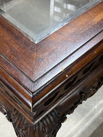 Square Carved Wood & Glass Coffee Table