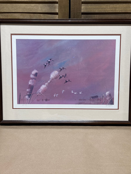 (A) Geese Flying Over Wetlands by Herb Jones; Signed