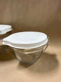Pampered Chef Clear Glass Measuring Mixing Bowls With Lids - Pair