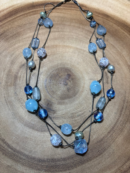 Various Shades of Blue Beaded Necklace