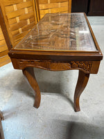 Asian Style Carved Coffee Table with Protective Glass