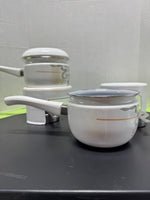 Pair of Vintage Reiss Enamelware Austrian Magnolia Fondue Pot Sets