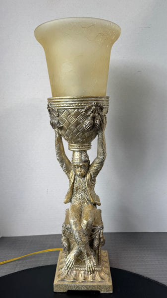 Gilded Heavyweight Resin Monkey Hurricane Lamp (WORKS)