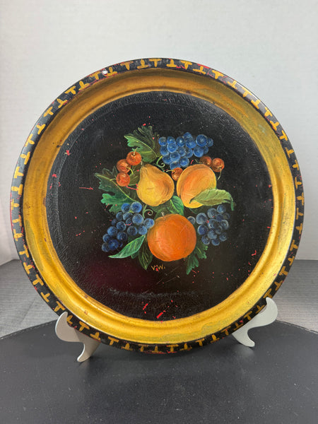 (A) Fruit Tole Painted Vintage Metal Tray