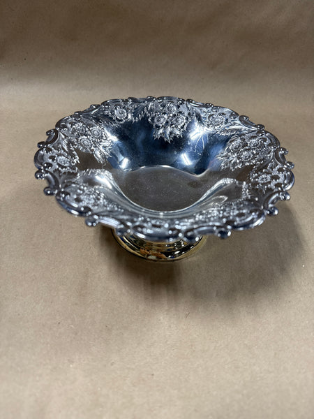 Floral Silver Plate Pedestal Bowl