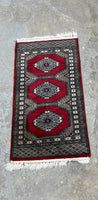 D-Hand Knotted Rug, Red/black tones, 36"x18"