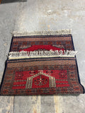 Small Hand Knotted Rug, CC, 43"x26", navy/red