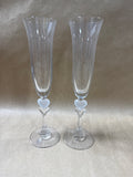Gorham Amore Crystal Champagne Flutes Double Heart Stems - Pair