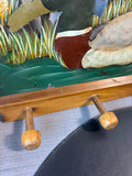 Metal & Wooden Artist Signed Hand Painted Hanging Peg Rack