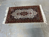 Hand Woven Rug (cream/rust/brown) 5'6" fringe to fringe x 3'