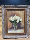 Original White Roses in Crystal Vase Painting by Wanda Cheate; Signed