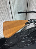 Large Black Metal Decorative Tricycle & Plant Stand with Wooden Seat