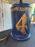 Blue Metal Tole Painted Tea Canister Lamp with Black Shade (WORKS)