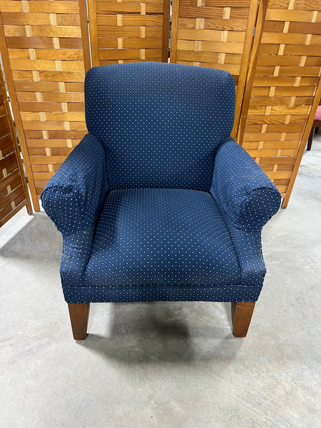 Ethan Allen Blue Upholstered Chair with Arm Covers