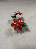 Bovano Of Chesire Red Poinsettias Vitreous Enamel On Copper Candle Bobeche Ring // 2 Available // *** Priced Individually ****