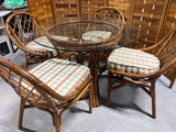 Bamboo Style Rattan Glass Top Table with 4 Chairs; Comes with Cushions