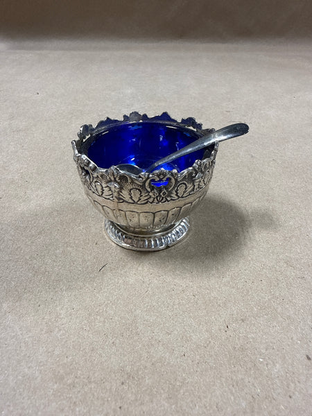 Raimond Silverplate Salt Cellar With Cobalt Blue Insert — With Spoon // 4 A Available // ** PRICED INDIVIDUALLY **