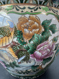 Asian Inspired Floral Birds & Koi Fish Ceramic Fishbowl Planter