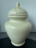 Large Cream Colored Embossed Ceramic Urn