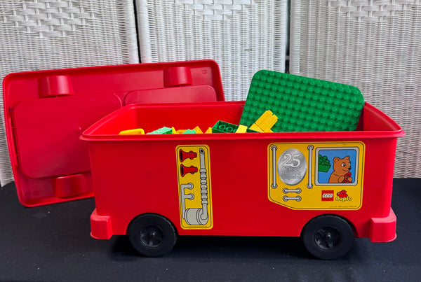 1998 Lego Duplo Fire Truck Bin Filled with Duplo Blocks, People & Animals
