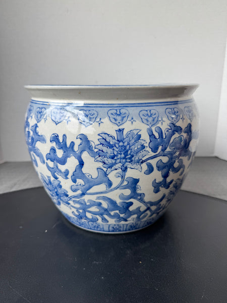 Blue & White Chinoiserie Ceramic Fishbowl Planter