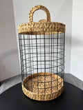 Farmhouse Style Round Woven Seagrass & Wire Storage Basket or Hamper