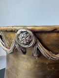 Floral Swag Vintage Hammered Brass Cachepot