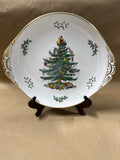 Spode England Christmas Tree Gold Filigree Handled Cake Plate