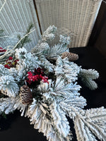 Assorted Lot of Christmas Garland, Candle Rings & Floral Stems
