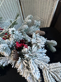 Assorted Lot of Christmas Garland, Candle Rings & Floral Stems