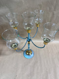Blue Brass 5 Arm Candelabra With Glass Shades