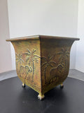 Embossed Elephant Square Metal Clawfoot Planter