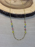 Gold Tone Chain with Pink, Yellow & Blue Stones