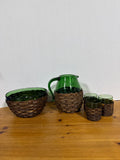 Empoli Mid Century Green Glass In Wicker Set - 5 Pieces