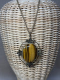 Gold Tone Chain with Large Faux Tiger Eye Pendant