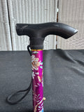 Purple Floral Adjustable Height Lightweight Collapsible Aluminium Cane