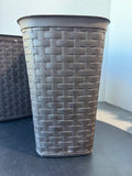 Pair of Sterilite Brown Basketweave Plastic Waste Baskets