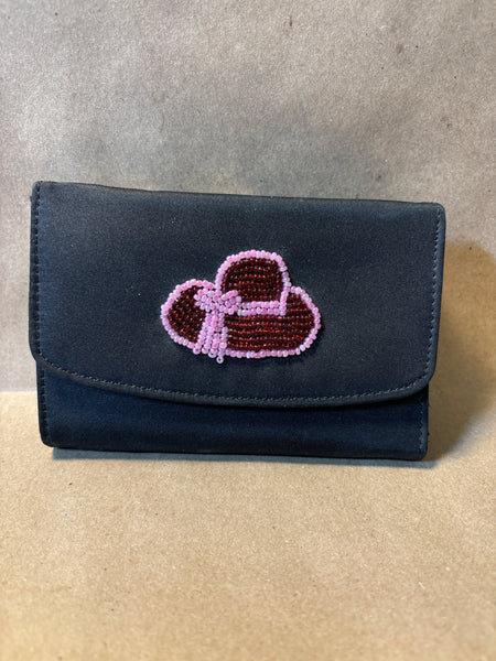 Black Wallet with Beaded Red Hat