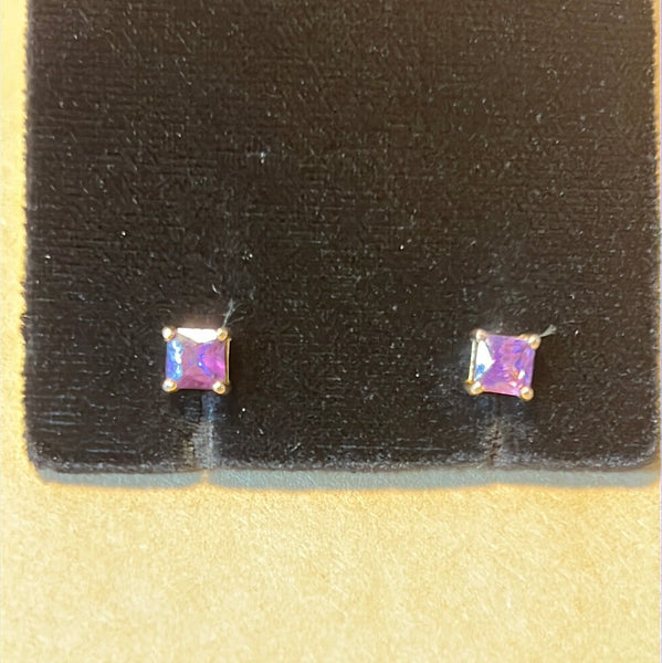 Gold Tone Earrings with Purple Stones