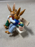 German Erzgebirge Wooden Bunny Rabbits Kissing On A Bench Easter