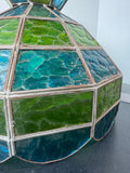 Green & Blue Vintage Stained Glass Pendant Light AS IS (READ DESCRIPTION CAREFULLY)