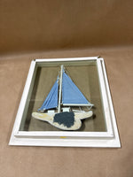 (A) 3D Blue Sail Boat In Blue Frame