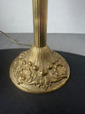 Pink Fenton Burmese Style Brass Lamp with Hand Painted Signed Floral Shade (WORKS)