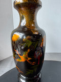 Asian Cranes Black Lacquer Wooden Vase