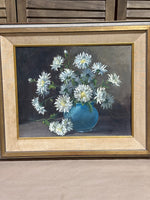 Oil Painting of Blue Vase & White Flowers by Ruth Noran; Signed (AS IS)