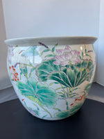 Chinese Botanical Birds Porcelain Fishbowl Planter