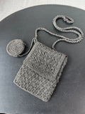 The Limited Gray Crochet & Beaded Crossbody Bag with Attached Coin Purse