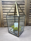 Brass Finished Lantern with Rocks & Battery Operated Candle