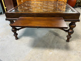 Large Square Coffee Table with Glass and Pullout