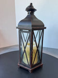 Distressed Black Metal Lantern with Botanical Pillar Candle